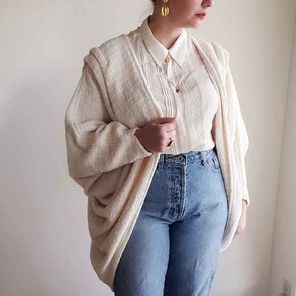 Vintage Gauzy Sheer Cream Blouse 90's Button Down - Picture 7 of 12